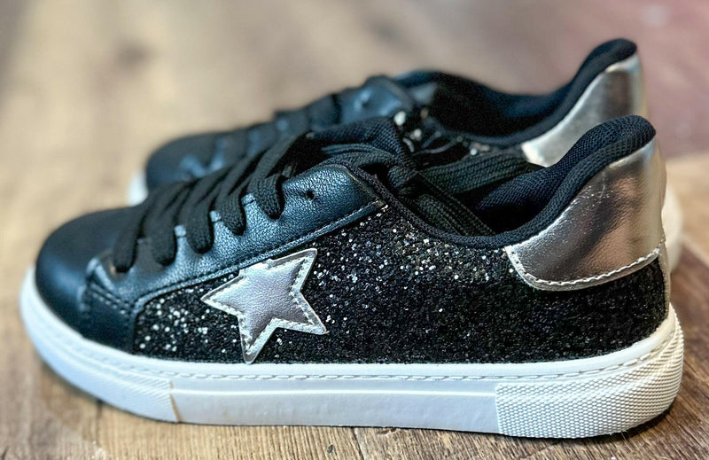 Load image into Gallery viewer, Black Star Glitter Sneakers
