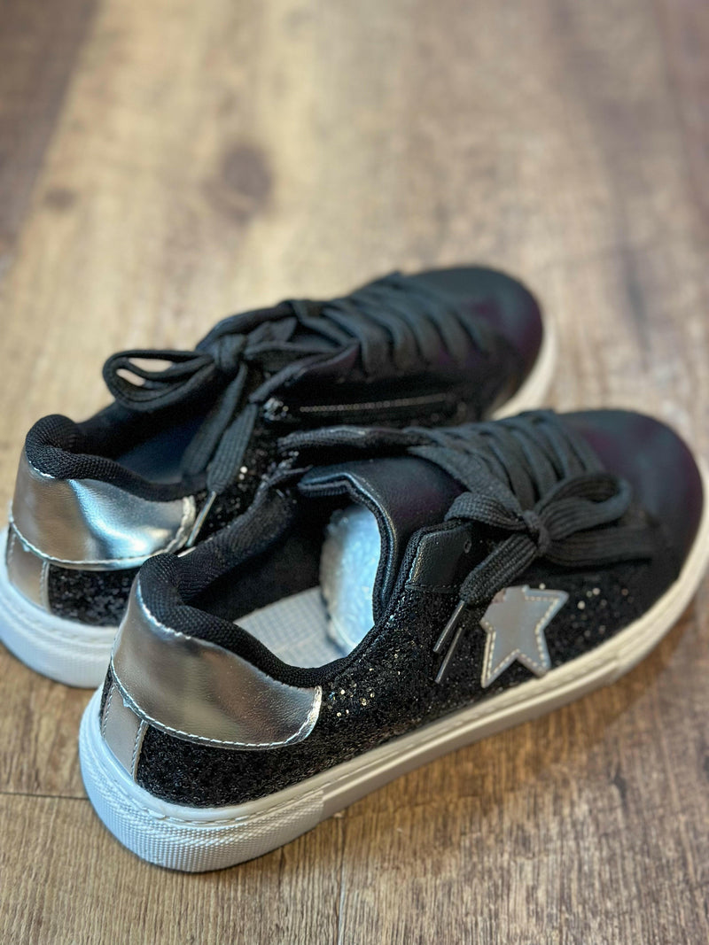 Load image into Gallery viewer, Black Star Glitter Sneakers
