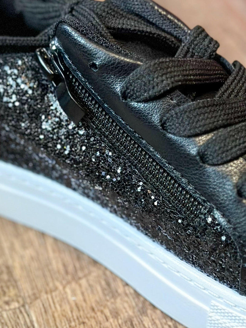 Load image into Gallery viewer, Black Star Glitter Sneakers
