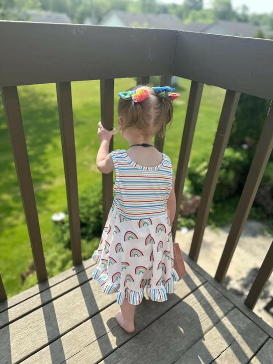 Rainbow Stripe Ruffle Twirl Dress