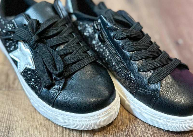 Load image into Gallery viewer, Black Star Glitter Sneakers
