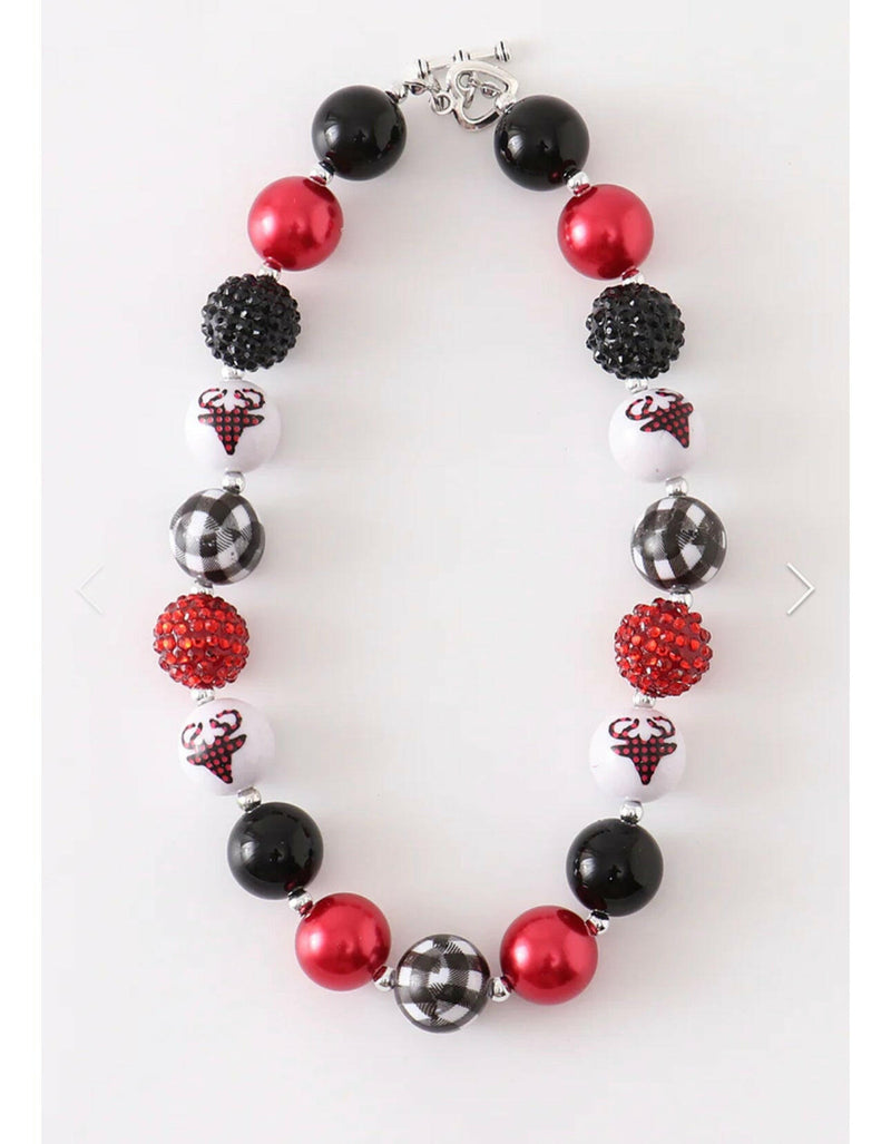 Load image into Gallery viewer, Plaid Red &amp; Black Deer Bubblegum Necklace
