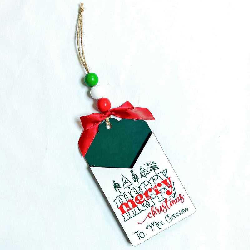 Load image into Gallery viewer, Merry Merry Merry Christmas Personalized Gift Card hold &amp; Ornament
