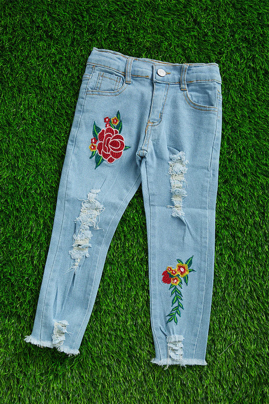 Skinny Fit Denim w/Embroidered Roses