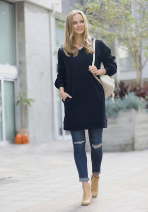 Neck Sweatshirts Tunic Dress w/ pockets