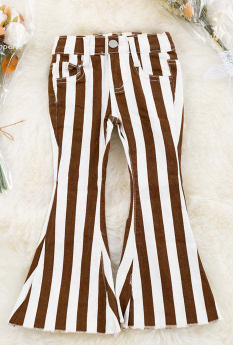 Dark Brown Striped Flared Jeans