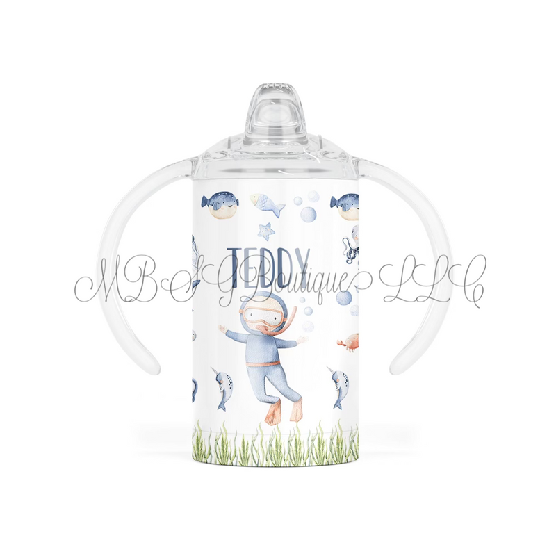 Load image into Gallery viewer, Under the Sea Personalized Towel &amp; Sippy Cup Bundle
