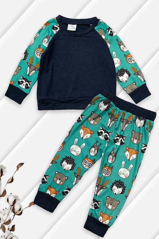 Navy & Green Animal Pajama Set