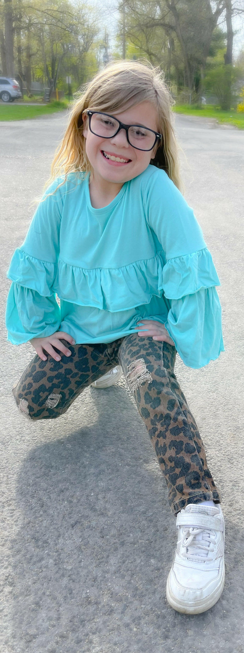 Load image into Gallery viewer, Teal Leopard Denim Set
