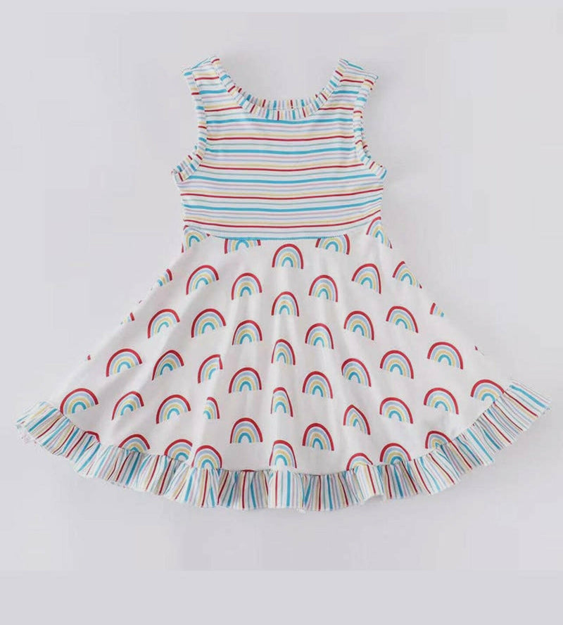 Load image into Gallery viewer, Rainbow Stripe Ruffle Twirl Dress
